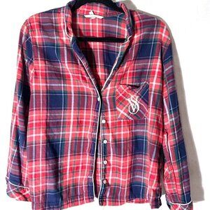 Victorias Secret VS Plaid Pajama Top Size Small Petite Red Christmas Tartan